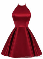 Lovely Halter Short Prom Dress, Homecoming Dresses , Satin Formal Dress