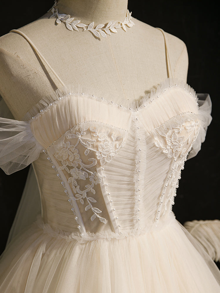 Lovely Ivory Tulle Straps Sweetheart Homecoming Dress With Bow, Short Classy Prom Dress Party Dress