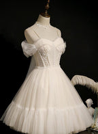 Lovely Ivory Tulle Straps Sweetheart Homecoming Dress With Bow, Short Classy Prom Dress Party Dress