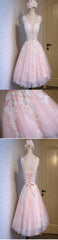 Lovely Junior Pink White Lace Appliques Lace Up Back Sleeveless Homecoming Dress