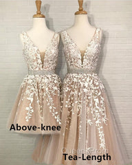 Lovely Lace Embroidery Beaded V-Neck Tulle Homecoming Dress