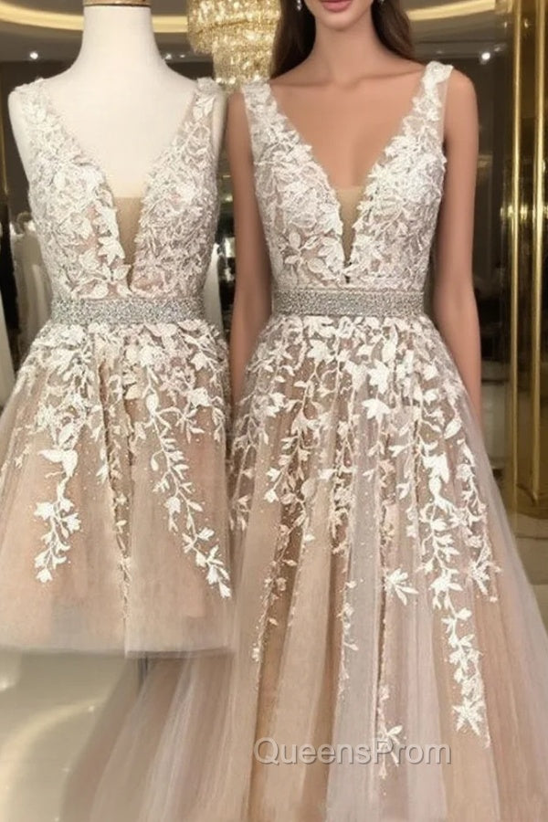 Lovely Lace Embroidery Beaded V-Neck Tulle Homecoming Dress Main image