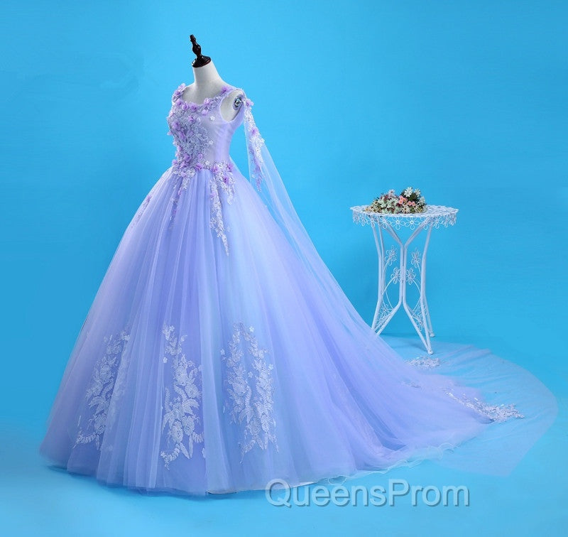 Lovely Lavender Tulle Flower Lace Ball Gown Evening Gown, Lavender Sweet 16 Dress Secondary image