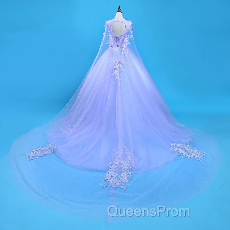 Lovely Lavender Tulle Flower Lace Ball Gown Evening Gown, Lavender Sweet 16 Dress