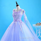 Lovely Lavender Tulle Flower Lace Ball Gown Evening Gown, Lavender Sweet 16 Dress