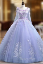 Lovely Lavender Tulle Flower Lace Ball Gown Evening Gown, Lavender Sweet 16 Dress