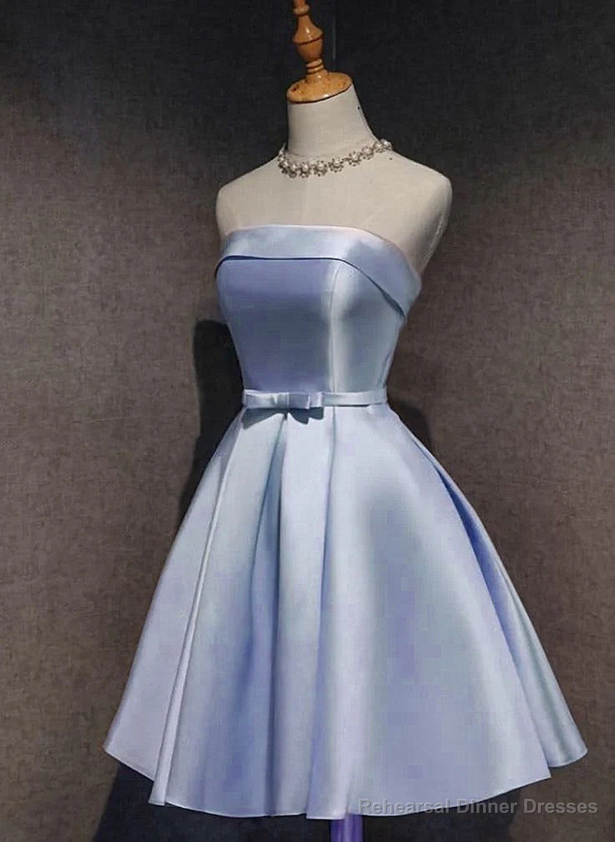 Lovely Light Blue Satin Knee Length Homecoming Dress, Blue Short Party Dress Secondary image