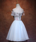 Lovely Light Blue Tulle Knee Length Homecoming Dress, Cute Floral Party Dress