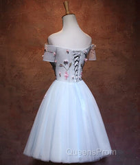 Lovely Light Blue Tulle Knee Length Homecoming Dress, Cute Floral Party Dress