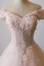 Lovely Light Pink Sweetheart Flowers Tulle Party Dress, Pink Classy Prom Dress