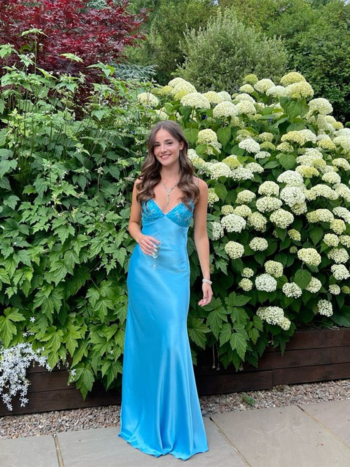 Lovely Long Blue Straps Sweetheart Party Dress Classy Dress, Blue Satin Classy Prom Dress
