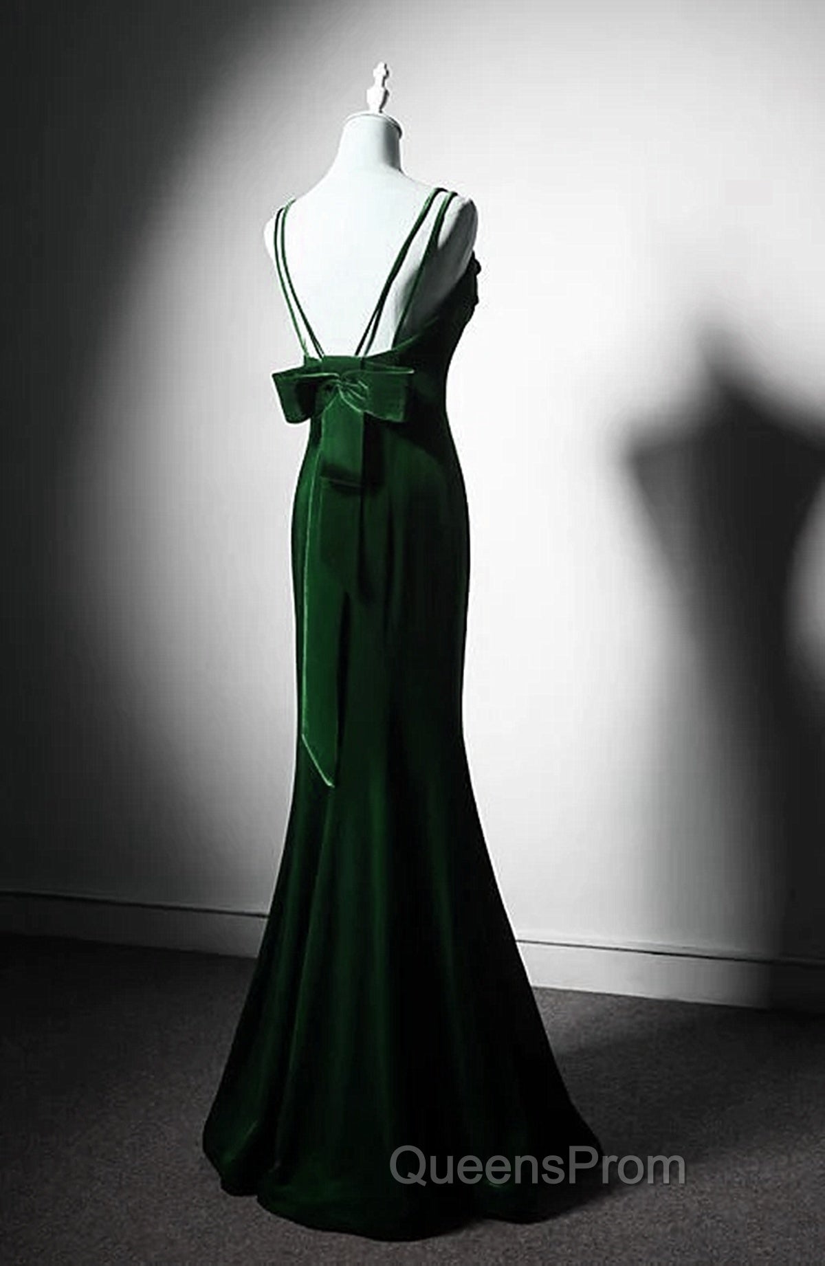 Lovely Low Back Velvet Mermaid Long Evening Prom Dress, Velvet Wedding Party Dress