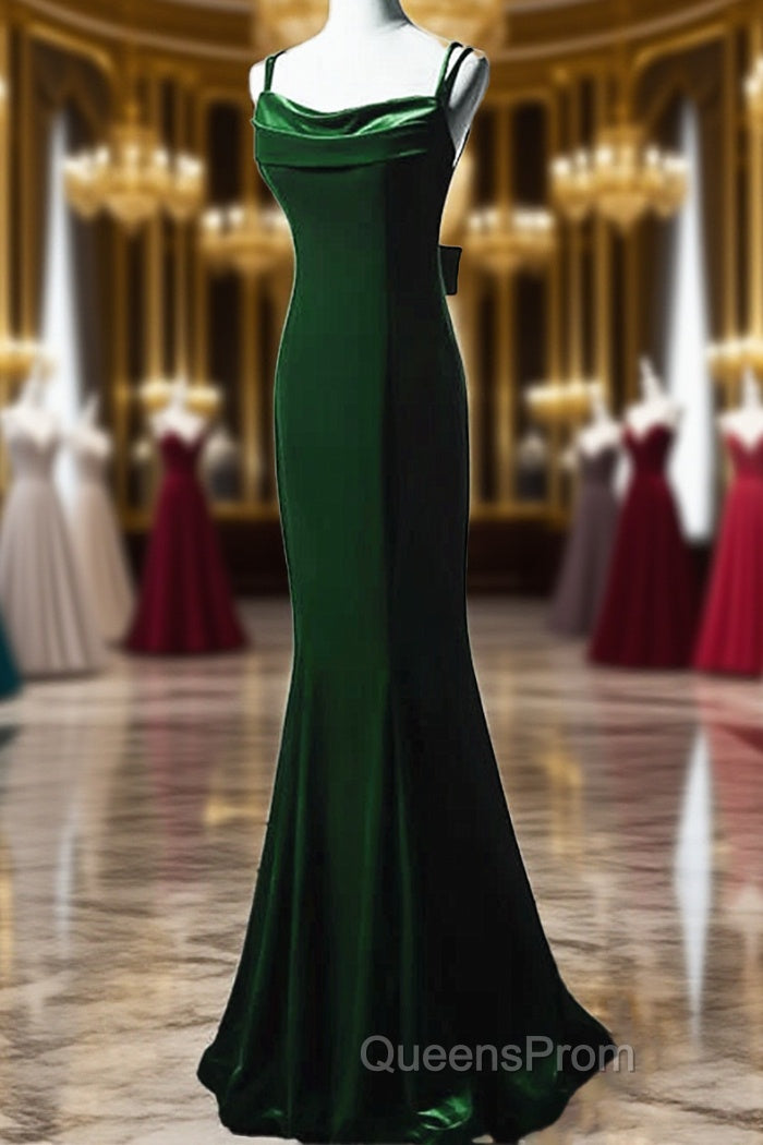 Lovely Low Back Velvet Mermaid Long Evening Prom Dress, Velvet Wedding Party Dress Main image