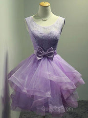 Lovely Organza And Lace Purple Layers Short Homecoming Dress, Lavender Party Dress