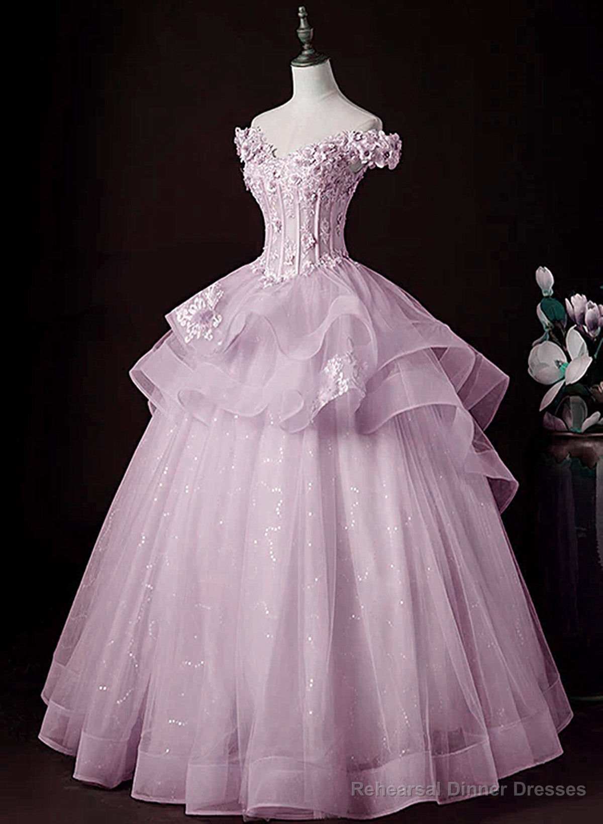 Lovely Pink Off Shoulder Long Formal Dress, Pink Sweet 16 Formal Dress Prom Dress Main image