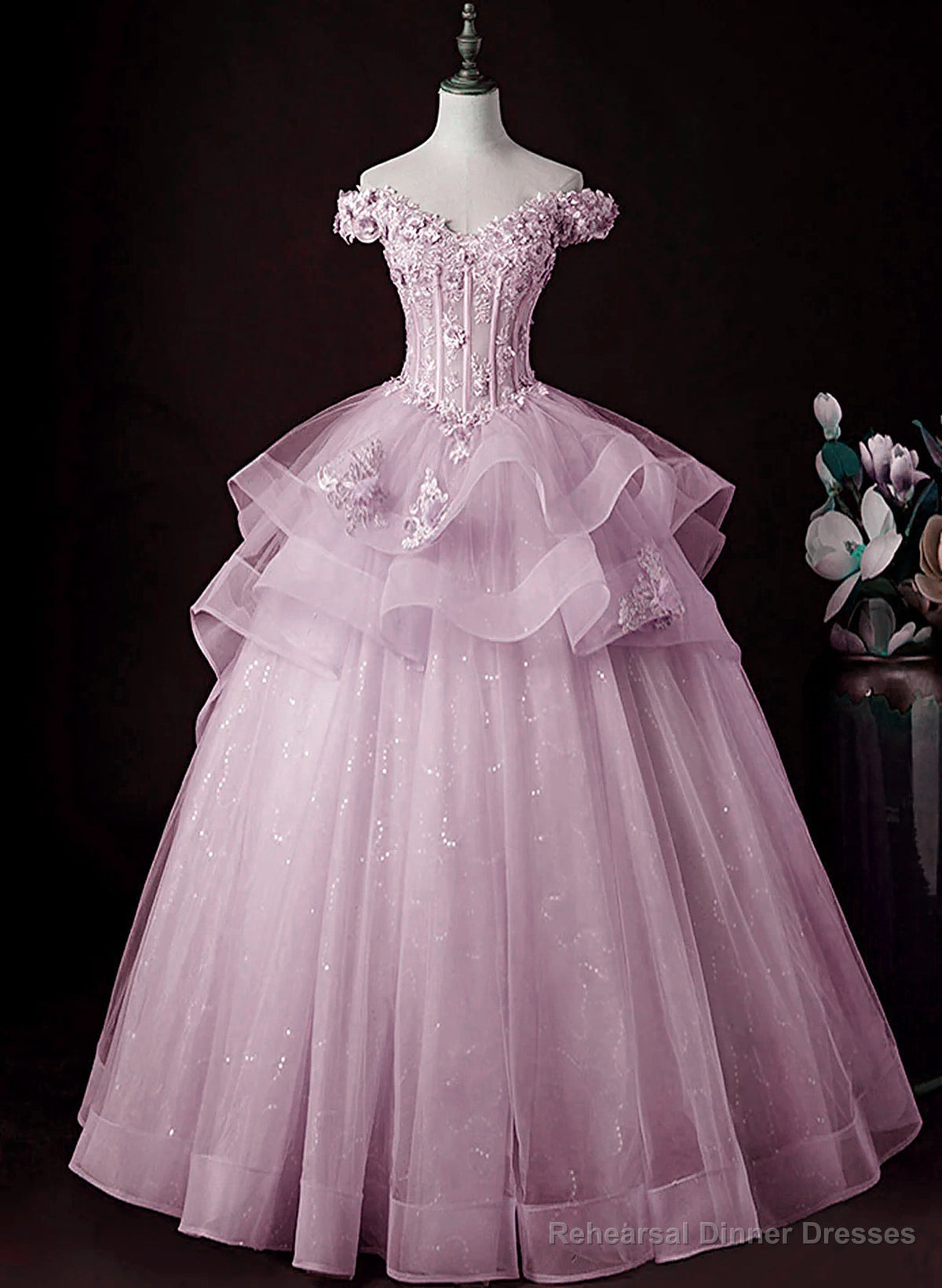 Lovely Pink Off Shoulder Long Formal Dress, Pink Sweet 16 Formal Dress Prom Dress Secondary image