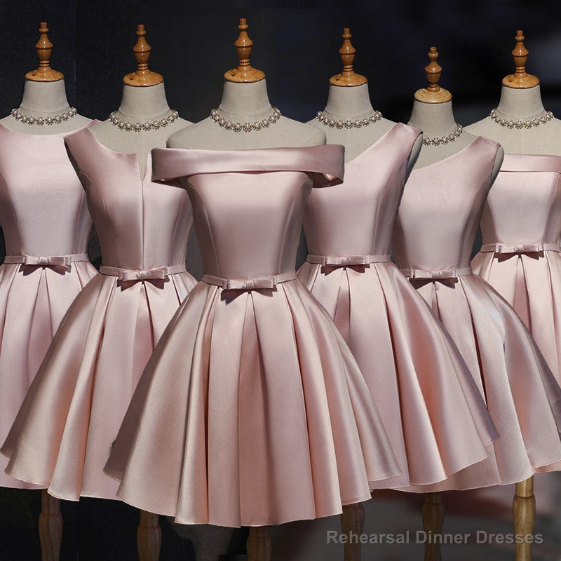 Lovely Pink Satin Short Homecoming Dresses Party Dress, Pink Short Prom Dress Main image