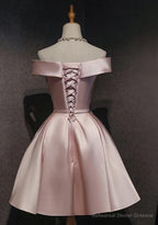 Lovely Pink Satin Short Homecoming Dresses Party Dress, Pink Short Prom Dress