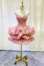 Lovely Pink Sweetheart Beaded Short Cocktail Dress, Pink Homecoming Dress Party Dress