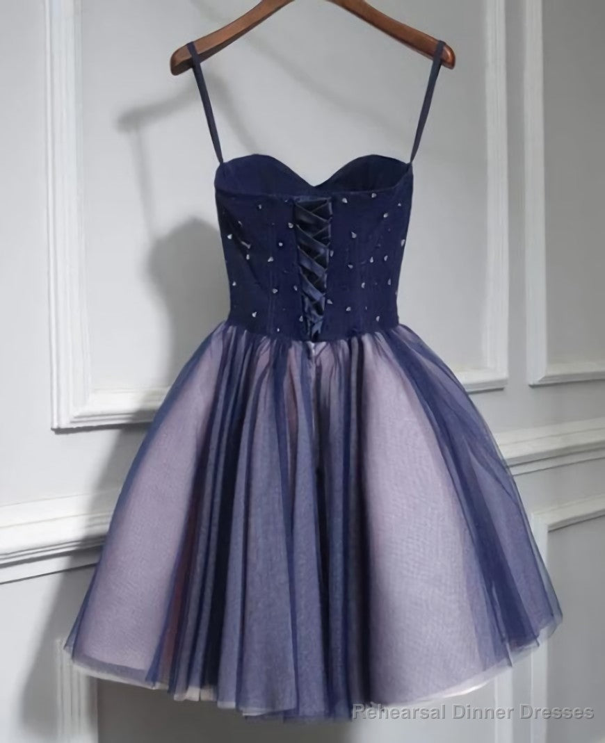 Lovely Purple-Blue Knee Length Flowers Sweetheart Homecoming Dress, Short Prom Dress Secondary image