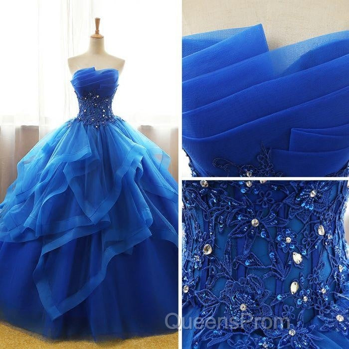 Lovely Royal Blue Tulle Evening Prom Dress, Blue Sweet 16 Dress