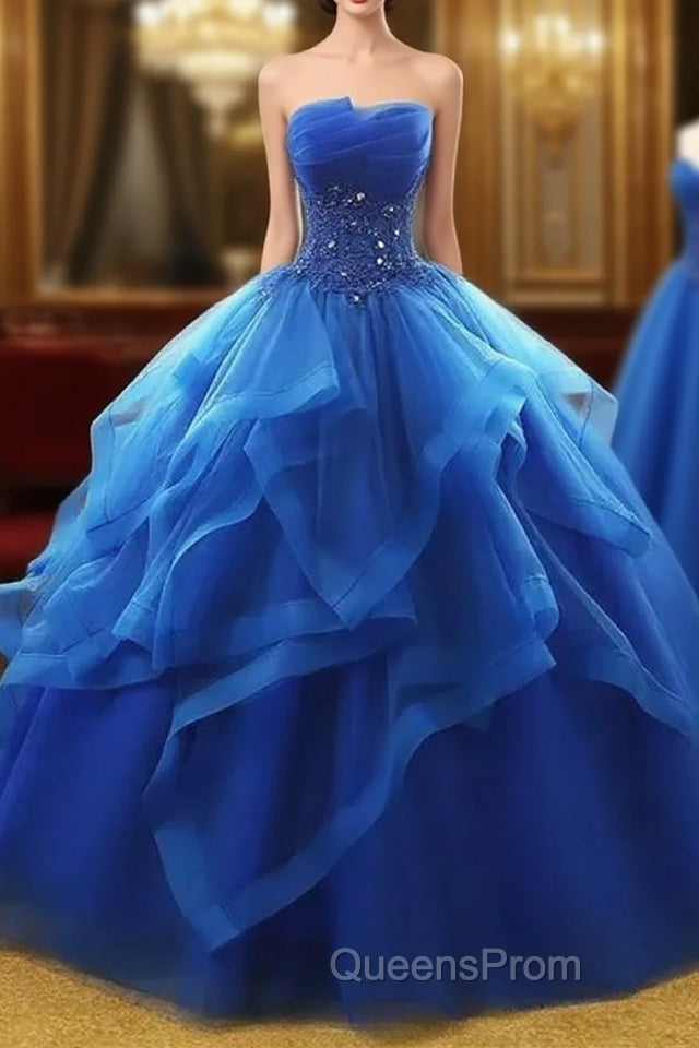Lovely Royal Blue Tulle Evening Prom Dress, Blue Sweet 16 Dress Main image