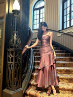 Lovely Satin Purple Straps Mermaid Long Classy Dress, Purple Classy Prom Dress Party Dress