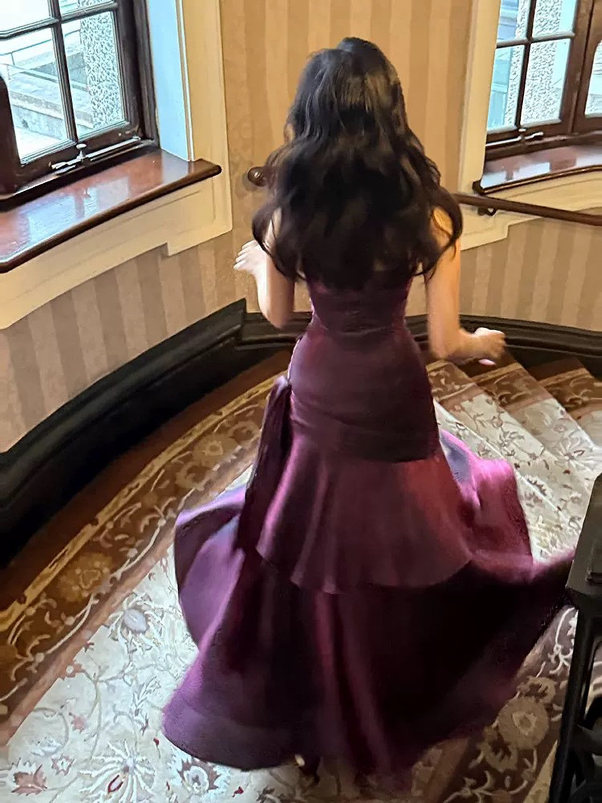 Lovely Satin Purple Straps Mermaid Long Classy Dress, Purple Classy Prom Dress Party Dress
