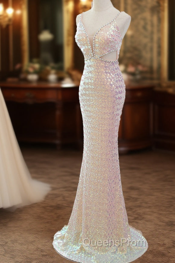 Lovely Sequins Mermaid V-Neckline Straps Party Dress, Sequins Long Formal Dress Main image
