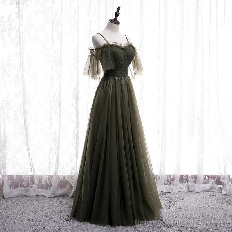Lovely Simple Off Shoulder Straps Long Tulle Party Dresses, Simple Formal Dress Prom Dress Secondary image