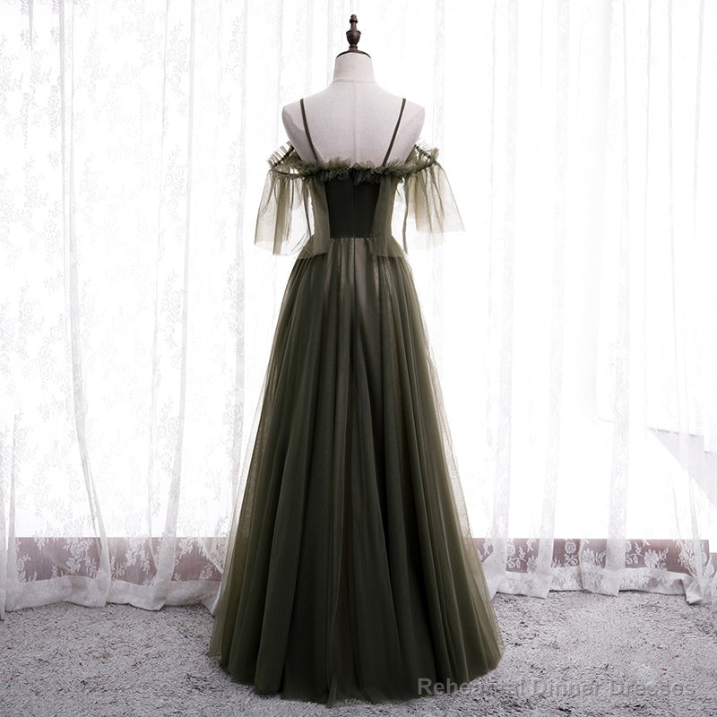 Lovely Simple Off Shoulder Straps Long Tulle Party Dresses, Simple Formal Dress Prom Dress Main image
