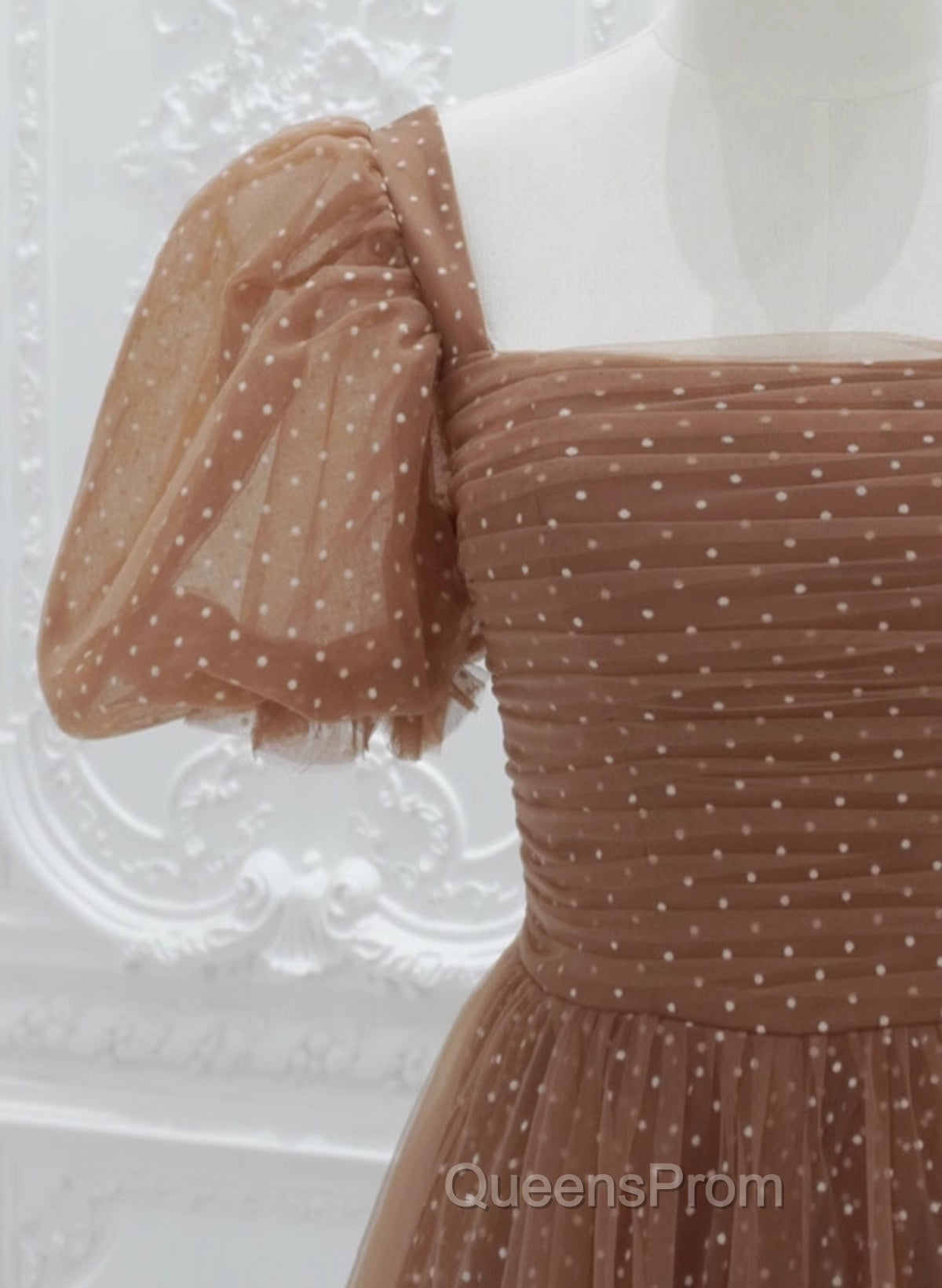 Lovely Simple Tulle Short Sleeves A-Line Party Dress, Long Tulle Formal Dress Evening Dress