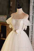 Lovely Spaghetti Strap Tulle Short Evening Prom Dress, Light Champagne A-Line Evening Party Dress
