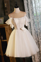 Lovely Spaghetti Strap Tulle Short Evening Prom Dress, Light Champagne A-Line Evening Party Dress