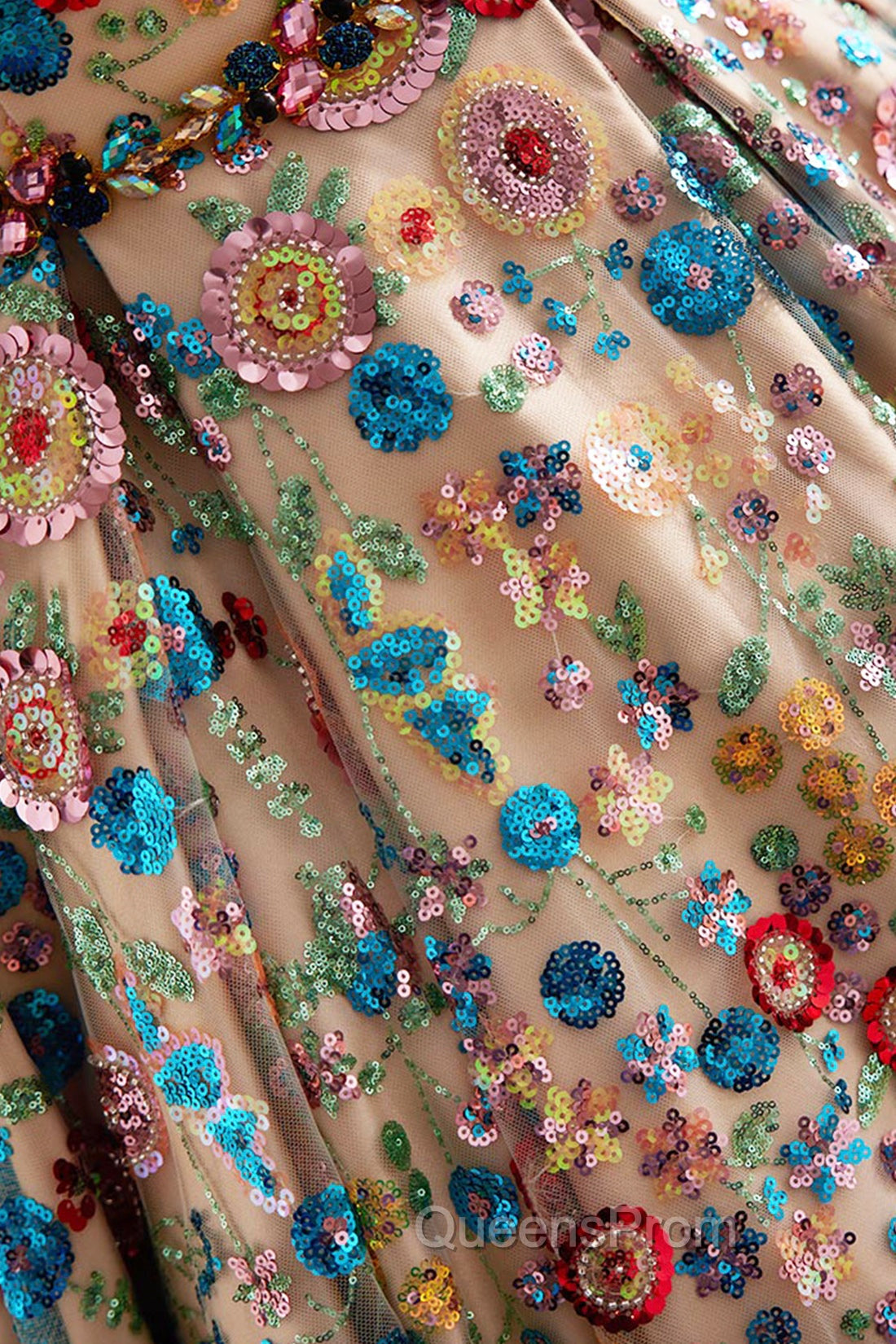 Lovely Sweetheart Floral Sequin Long Evening Prom Dress, A-Line Strapless Evening Dress
