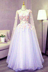 Lovely Tulle Lavender Long Formal Dress With Lace Applique, Sweet 16 Dress