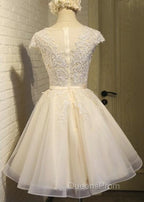 Lovely Tulle Light Champagne Short Evening Prom Dress, Homecoming Dress , Formal Dress, Evening Prom Dress