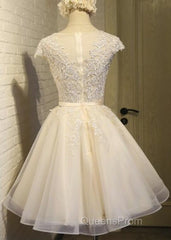 Lovely Tulle Light Champagne Short Evening Prom Dress, Homecoming Dress , Formal Dress, Evening Prom Dress