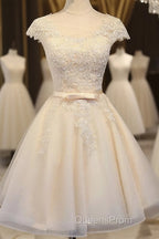 Lovely Tulle Light Champagne Short Evening Prom Dress, Homecoming Dress , Formal Dress, Evening Prom Dress