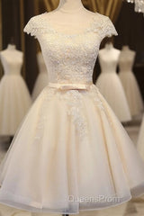 Lovely Tulle Light Champagne Short Evening Prom Dress, Homecoming Dress , Formal Dress, Evening Prom Dress