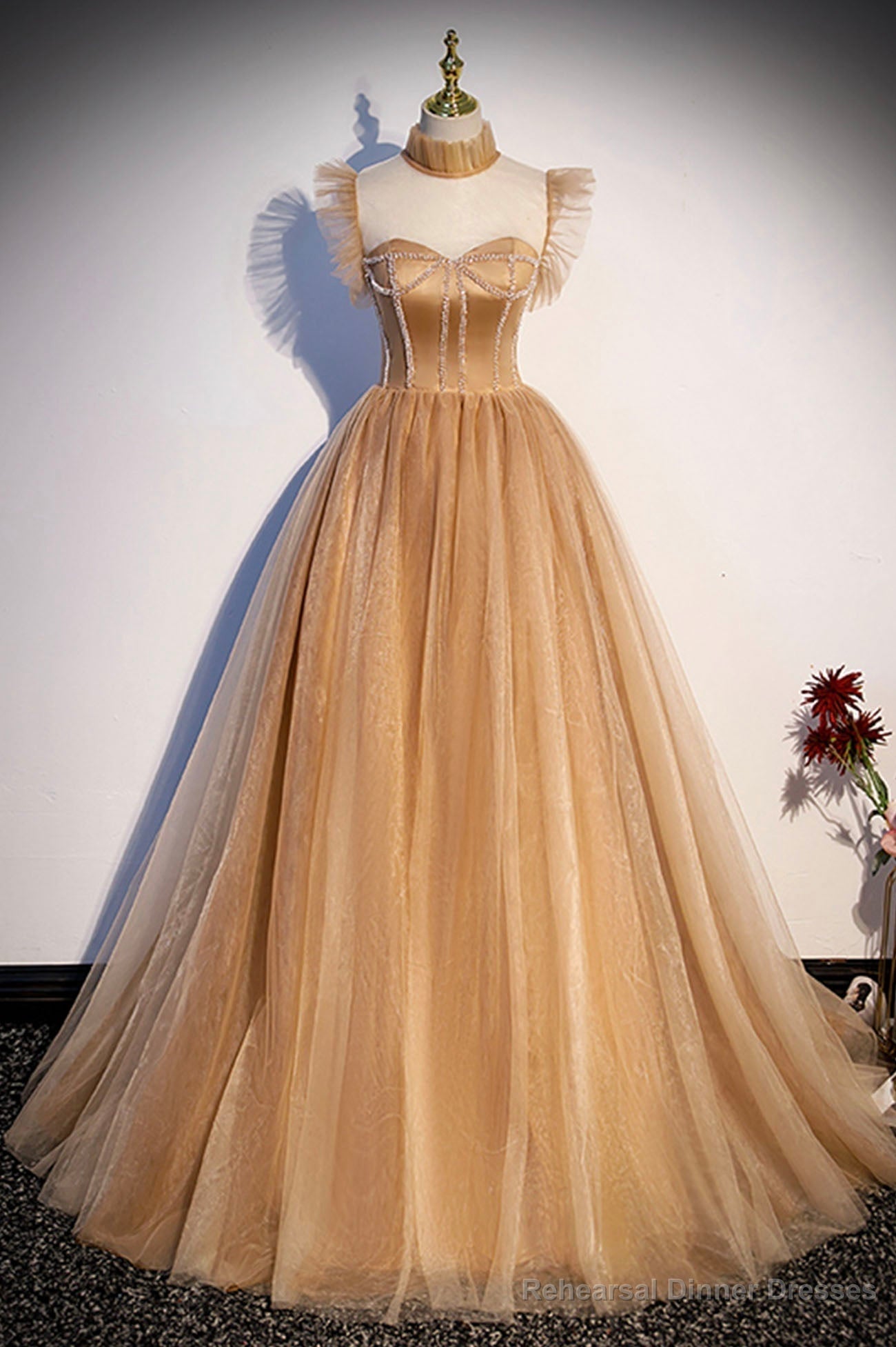 Lovely Tulle Long Formal Dress, A-Line Evening Dress with Corset Main image