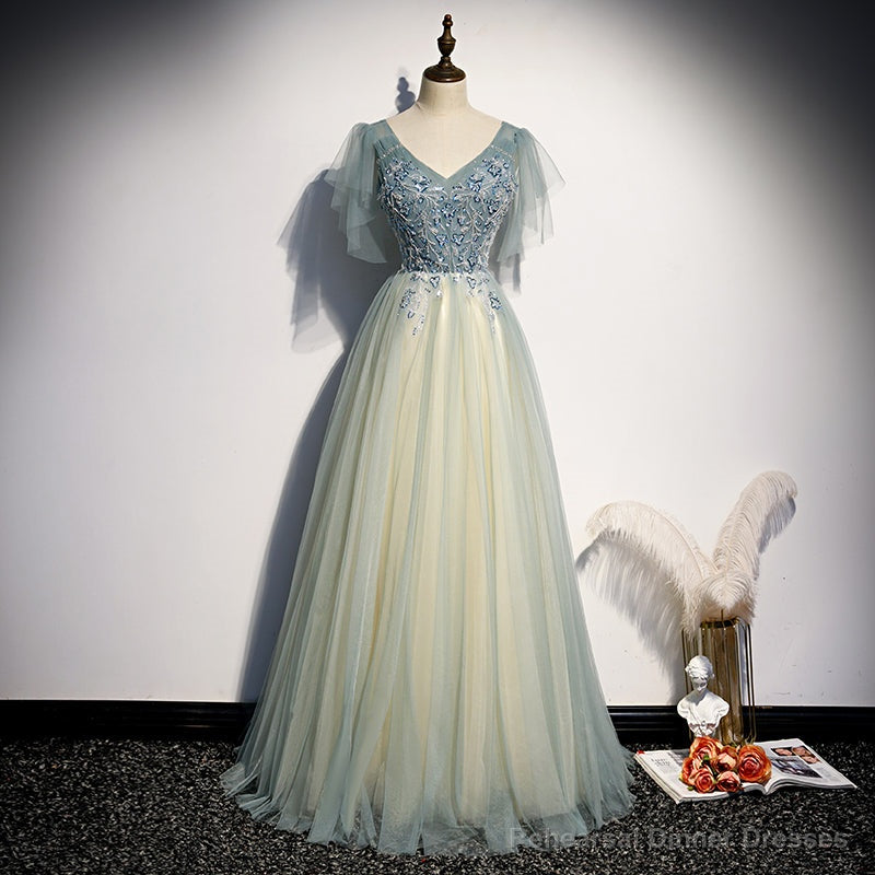 Lovely Tulle with Beaded V-neckline Long Party Dress, A-line Prom Dress Evening Dress Secondary image