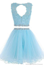 Lovely Two Piece Tulle with Lace Applique, Short Prom Dress