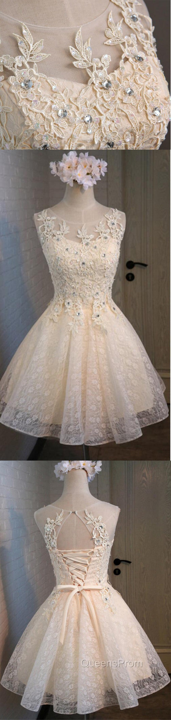 Lovely Vintage Sleeveless Full Floral Prints Appliques Clairvoyant Outfit Lace Up Back Homecoming Dress