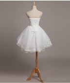 Lovely White Lace and Organza Short Graduation Dress Prom Dress, Short Teen Formal Dresses