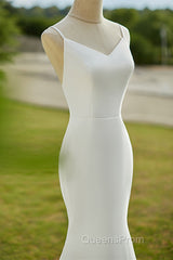 Lovely White Mermaid Straps Long Wedding Party Dress, White Long Formal Dress