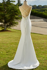 Lovely White Mermaid Straps Long Wedding Party Dress, White Long Formal Dress