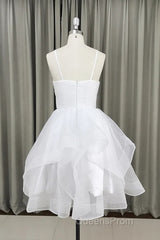 Lovely White Tulle V-Neck Short Party Dress,Homecoming Dress