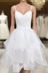 Lovely White Tulle V-Neck Short Party Dress,Homecoming Dress