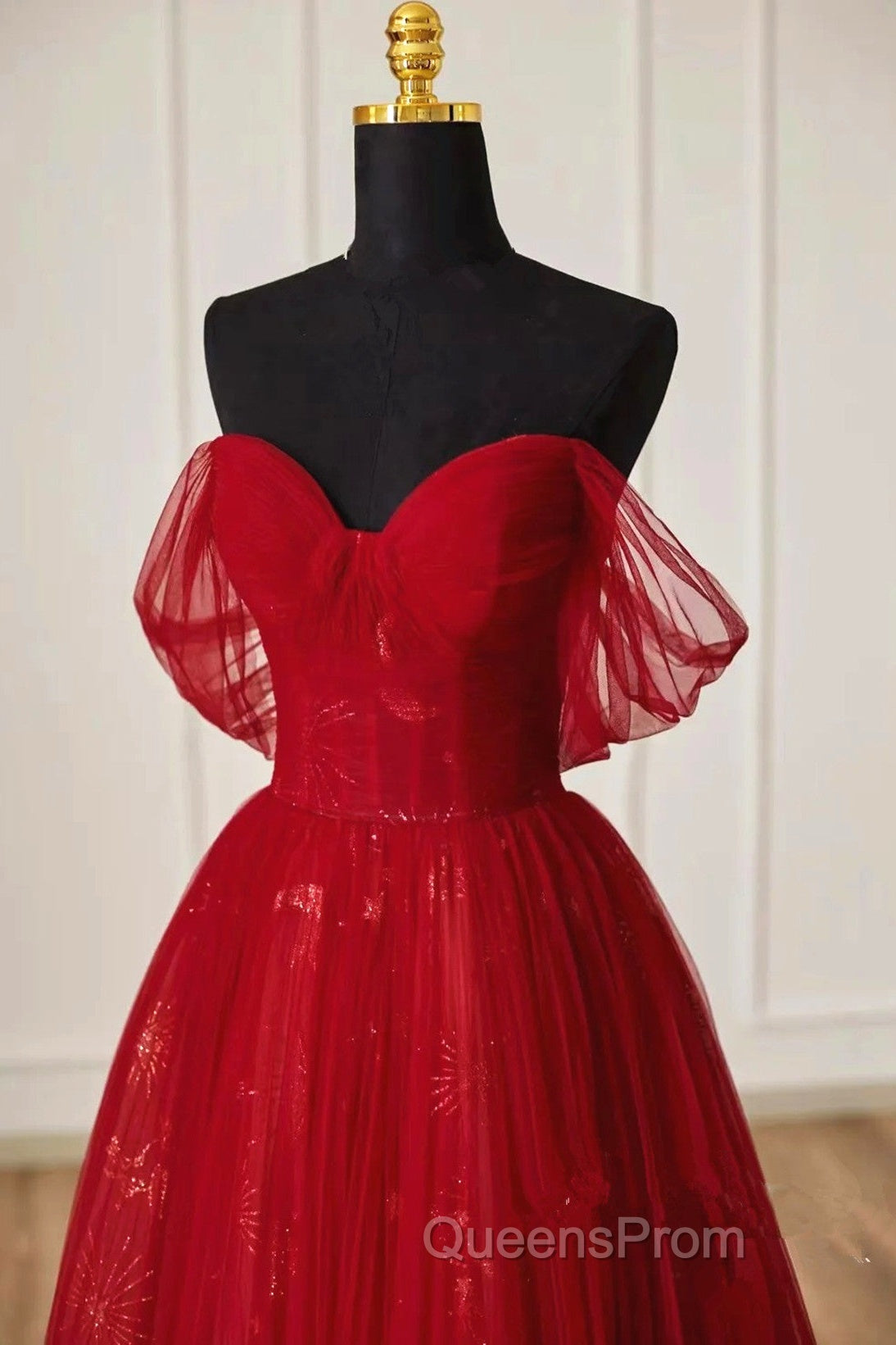 Lovely Wine Red Tulle Sweetheart Off Shoulder Evening Prom Dress, Wine Red Long Party Dress Secondary image